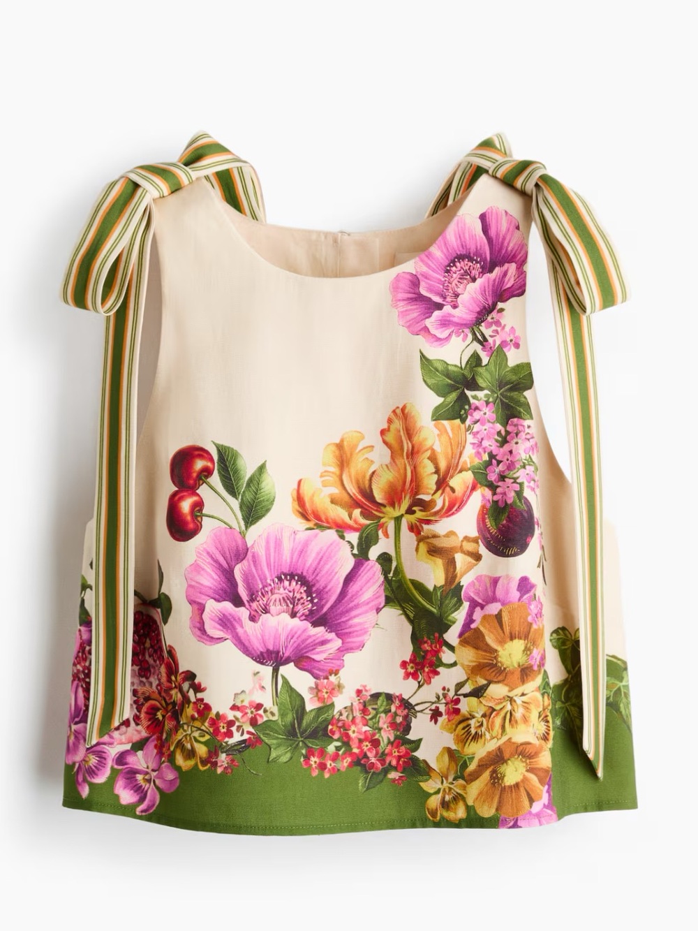 H&M NWT LIGHT BEIGE FLORAL TIE-STRAP CROP TOP - Picture 2 of 5